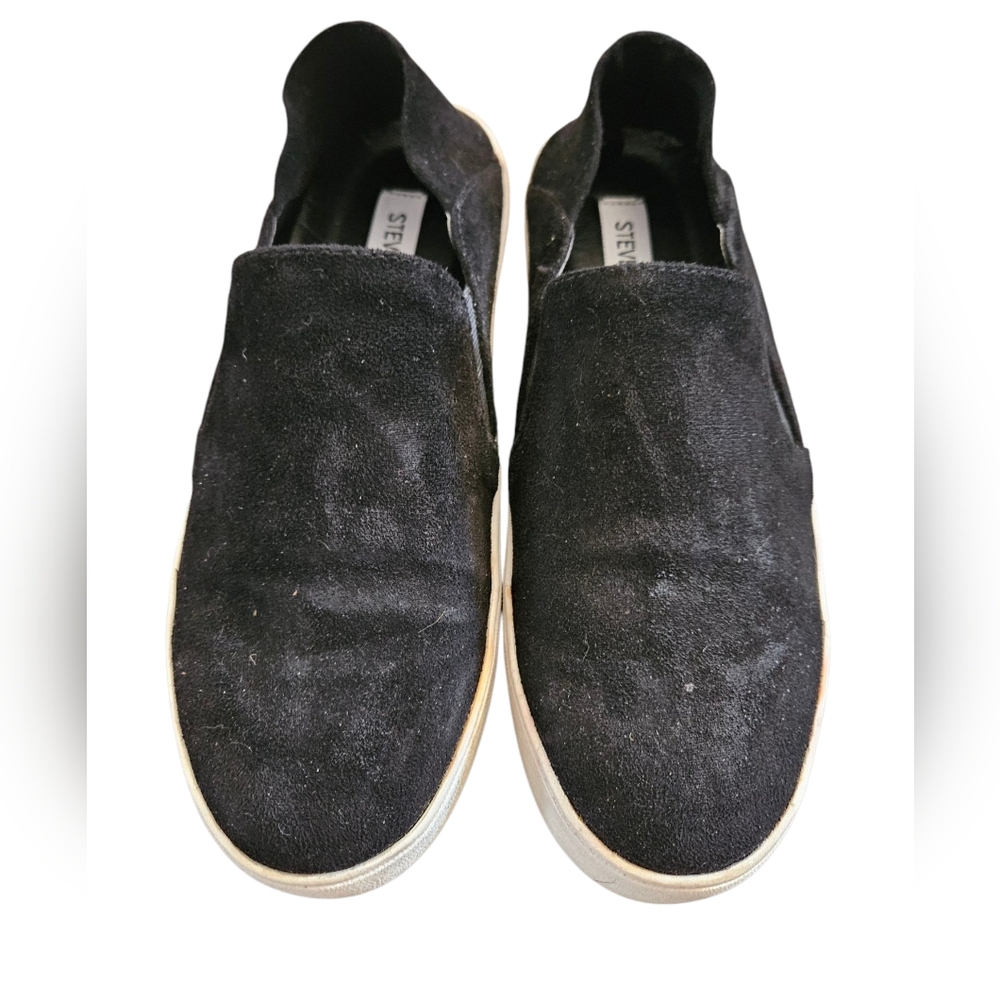 Steve Madden  Black Velour Farbric Vegan Slip On Platform Skate Shoes 7.5